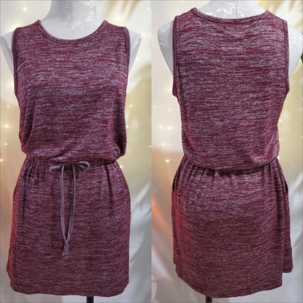 Anthropologie Lou & Grey Luvstretch pocket tank wine heather tiewaist mini Dress